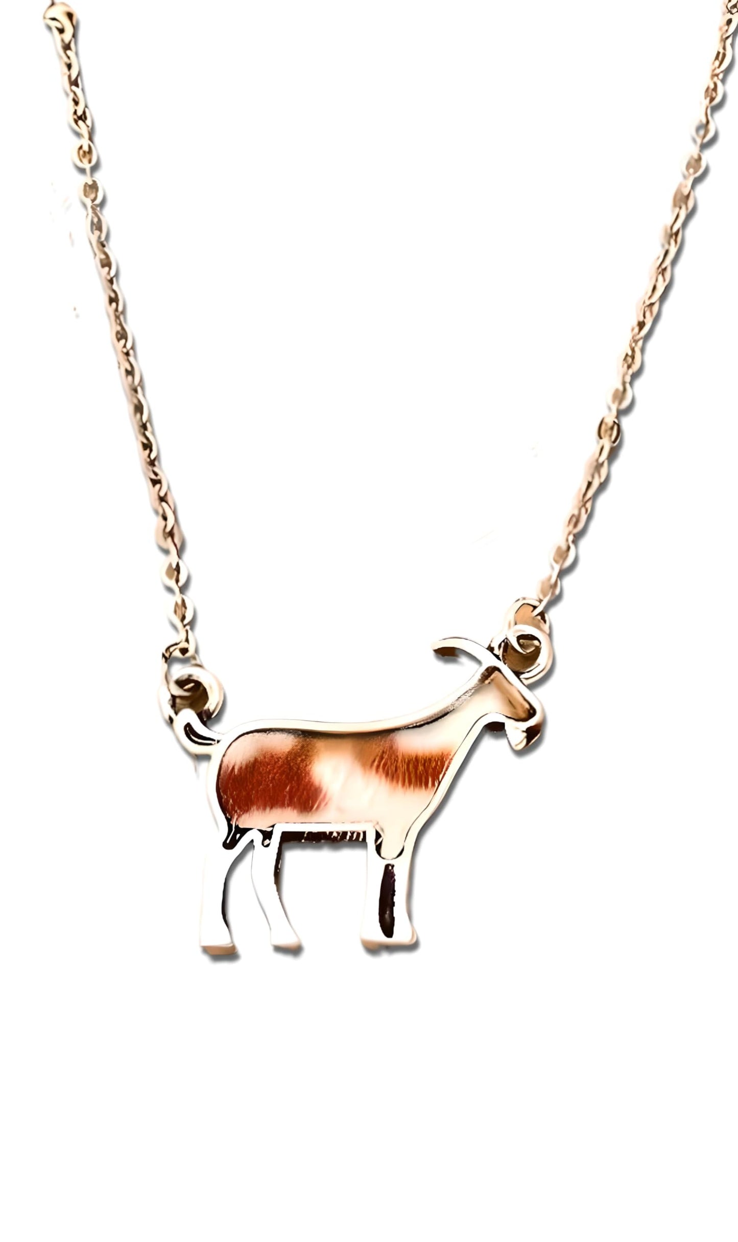 Western Farm Animal Pendant Necklace, Cow, Horse, Goat, and Pig Hide - Silver Chain, 15.35 inch + 1.97 inch Extension