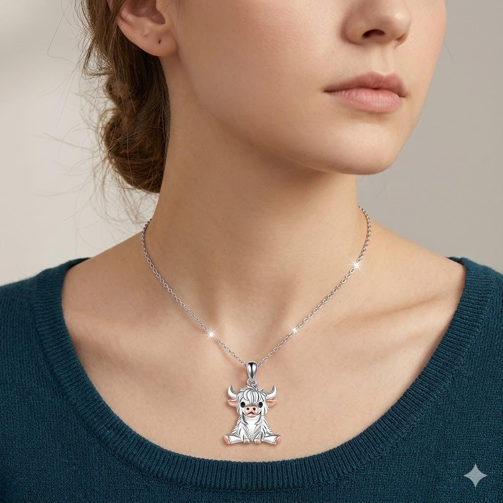 SUPAC Unique & Fashionable Cartoon Cow Necklace with Flower Pendant in White K