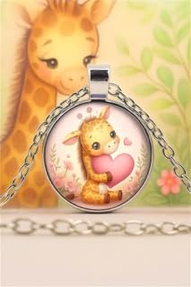 SUPAC Cute Exquisite Giraffe Animal Detail Heart Pendant Necklace, Stainless Steel Chain- Christmas, Birthday, or Party Gift For Women