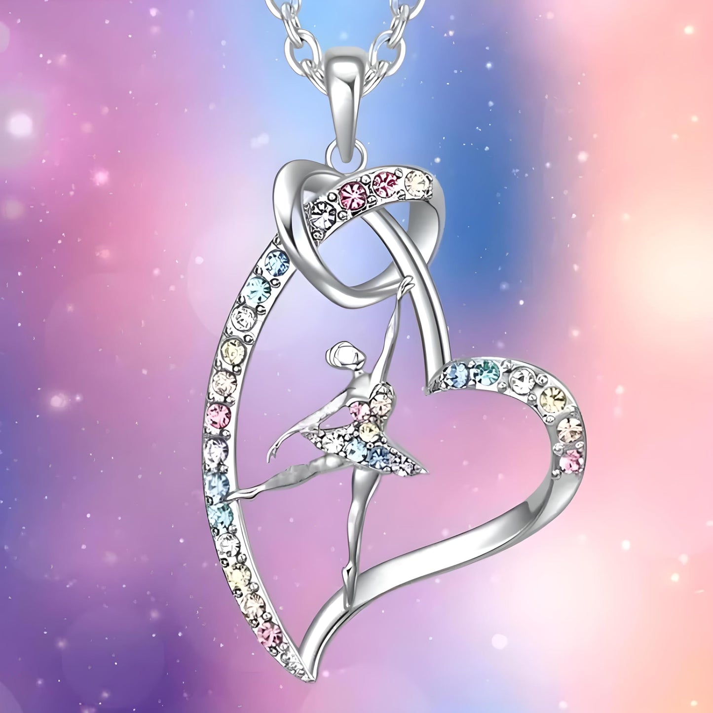 Sports Heart Necklace, 9 Different Sport Options: Basketball, Jumping Cheerleader, Gymnast, Softball, Volleyball, Ballet Ballerina, Runner, Sports Accessories Birthday Gift- Simulated Rainbow Diamonds, Christmas, Birthday or Party Gift