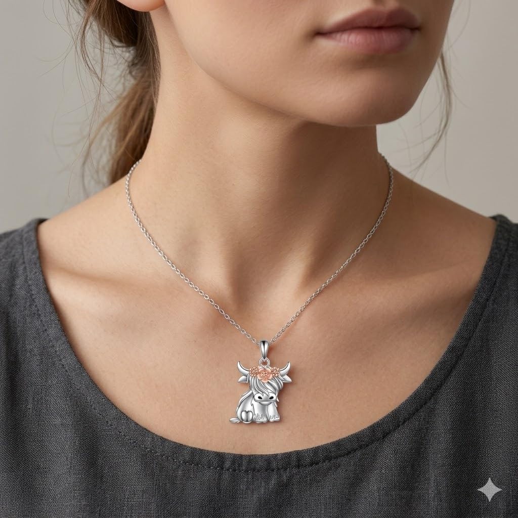 SUPAC Unique & Fashionable Cartoon Cow Necklace with Flower Pendant in White K