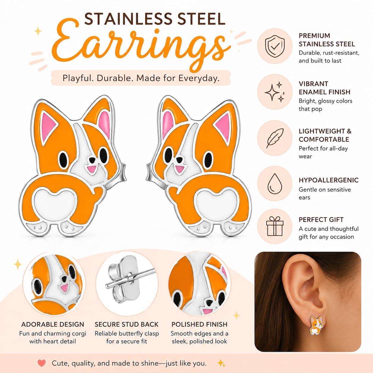 Dog Lovers' Earrings, Different Dog Breed Stud Earrings with Crystals, Rose Gold and Silver Tone - Party, Birthday, or Christmas Gift