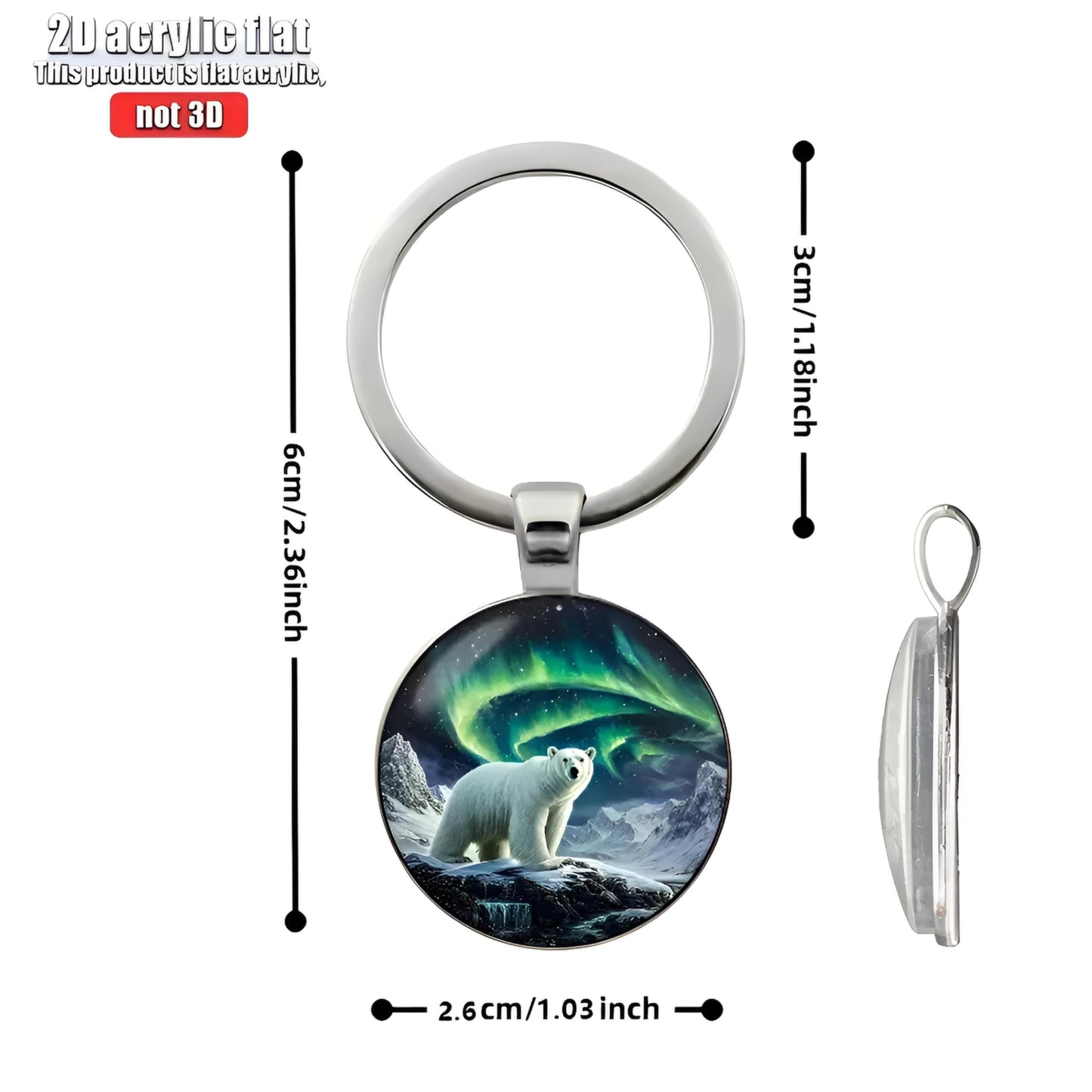 SUPAC 1pc Unique Bear With Forest Background Shaped Metal Keychain - Fashionable Circular Animal Keyring for Men and Friends