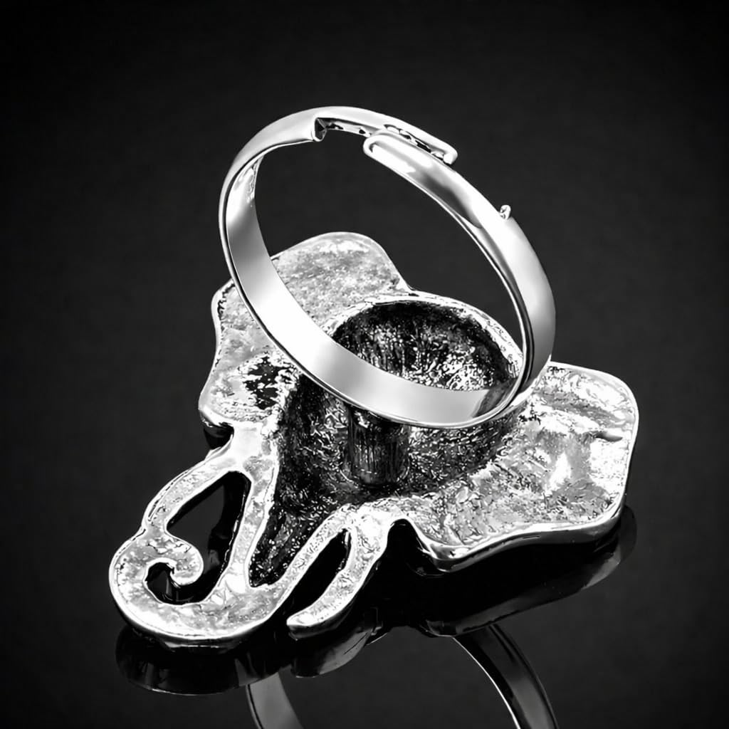 SUPAC Adjustable Vintage Elephant Ring with Turquoise Inlay – Unisex Boho Style Alloy Jewelry for Everyday & Party