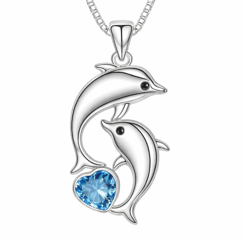 SUPAC Fashion Dolphin Necklace Heart-shaped Cubic Zirconia Decor Pendant Necklace, Cute Animal Dolphin Accessories - Christmas, Birthday Gift