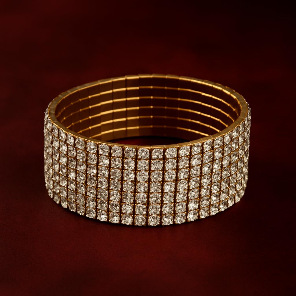 Gold Tennis Bracelet, Stretch Hand Jewelry for Women Men, Luxury Shiny (Simulated Diamond) - Christmas or Birthday Gift