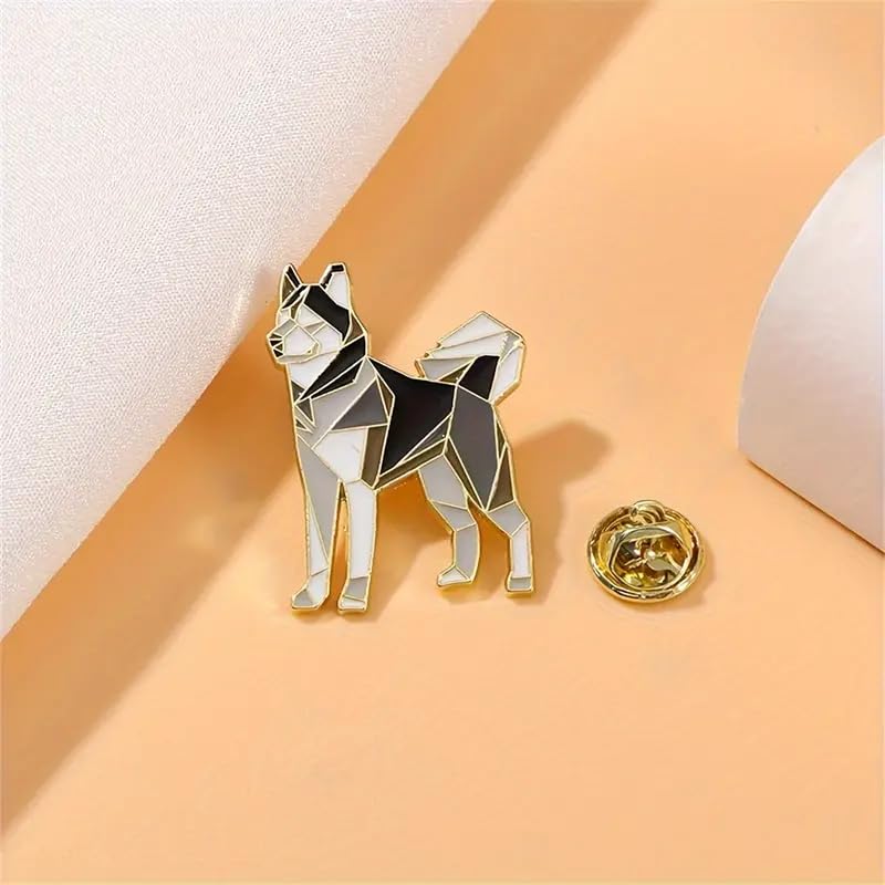 Dog Breed Pins - Geometric Australian Shepherd, Cat, Husky, Bernese Mountain Dog, Enamel Pin, Modern Art Design, White and Purple - Badge for Men