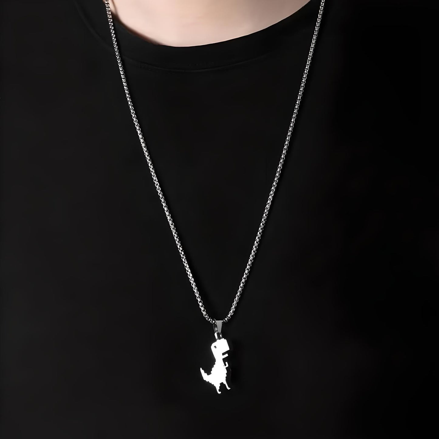Sterling Silver Plated T-Rex Dinosaur Pendant Necklace for Men or Women - Christmas or Birthday Gift