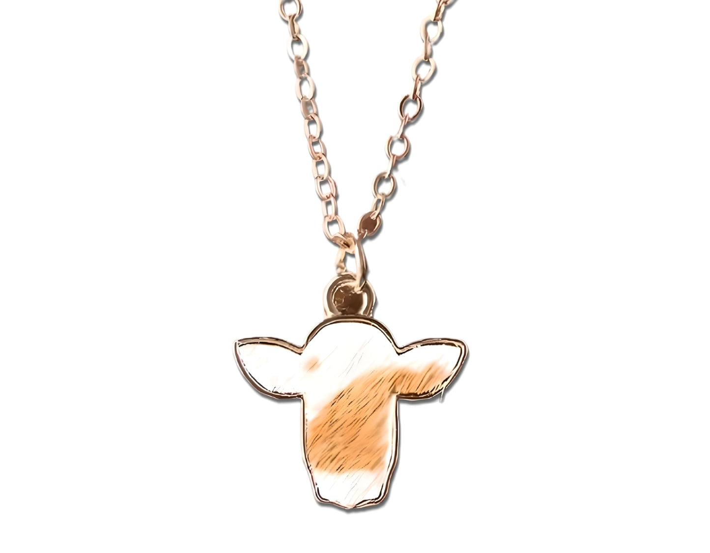 Cow Print Pendant Necklace, Gold Chain, Black and White Enamel, Western Style - Cowhide Hair