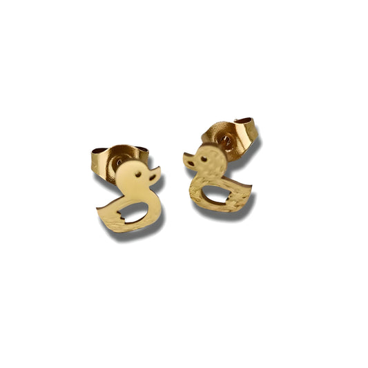 Cute Duck Stud Earrings, Gold Plated, Small Size - Gold, Silver, Black Options - Gift For Duck Lovers'