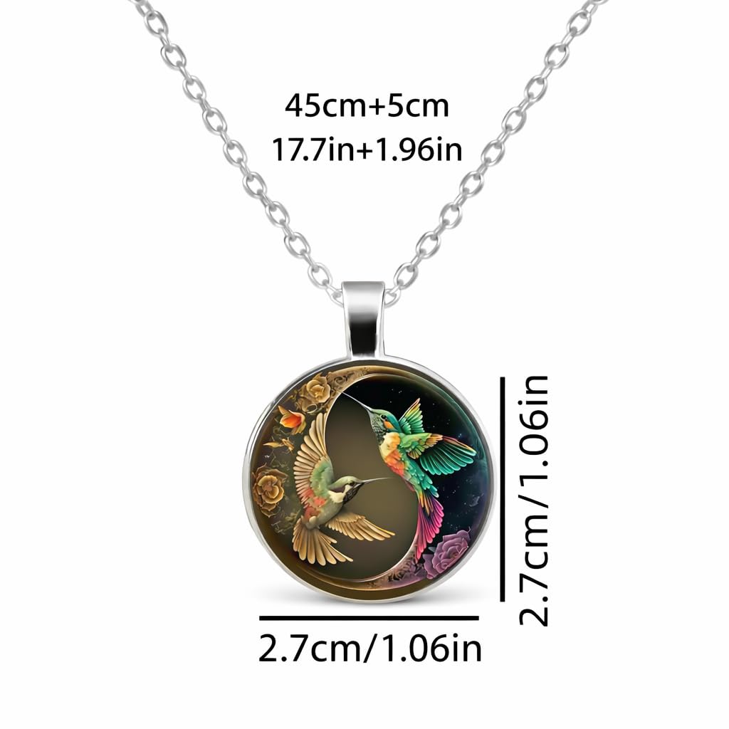 SUPAC Stunning Hummingbird Pendant Necklace - Two Humming Birds Searching for Flower - Fashionable Alloy Jewelry with Delicate Details - Birthday, Party, Gift Idea for Her
