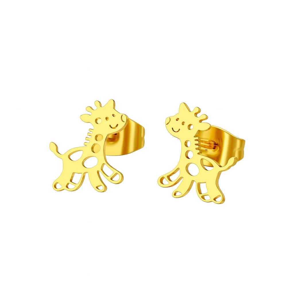 Cute Giraffe Stud Earrings, Black, Silver, Rose Gold, and Gold Options, Stainless Steel, Animal Design - Gift for Giraffe Lovers