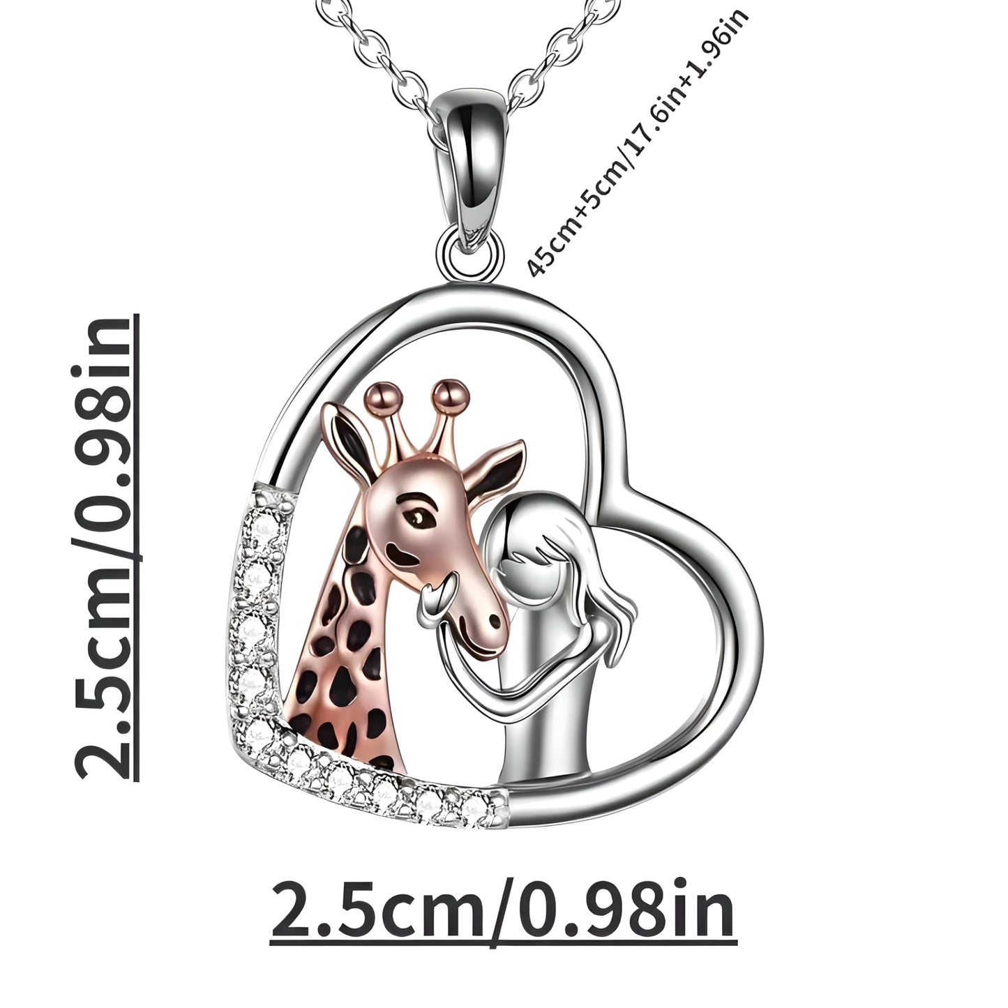 Sterling Silver Giraffe Heart Pendant Necklace with Crystals