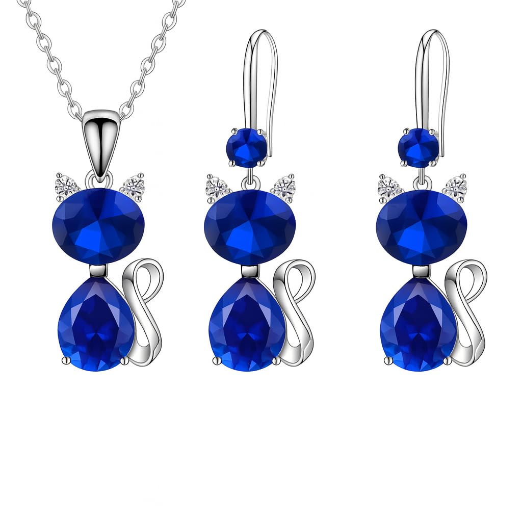 SUPAC Pink and Purple Cat Jewelry Set, Rose Gold Plated Crystal Necklace Earrings Ring, Gift for Cat Enthusiasts 6 Color Variations