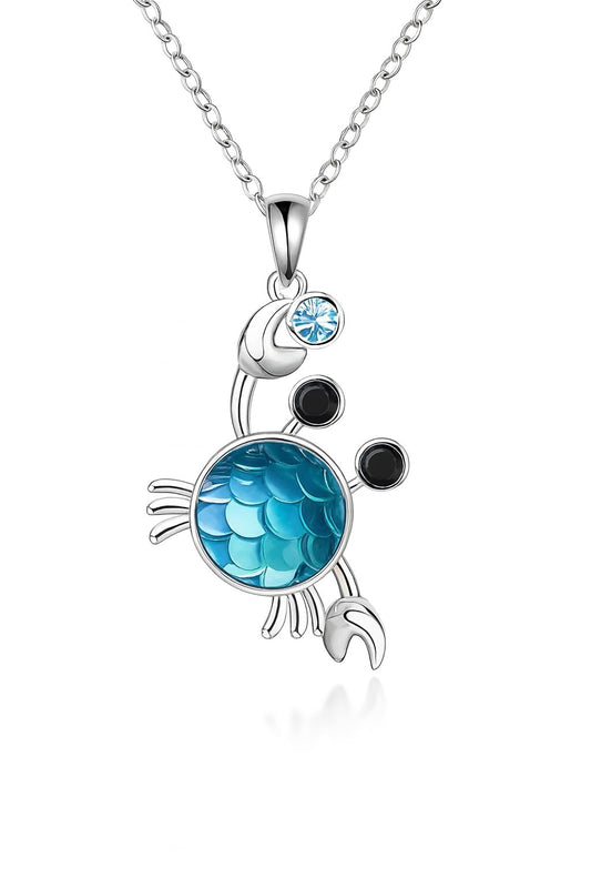 SUPAC Stainless Steel Crab Pendant Necklace, Blue Crystal Design, Black Accent Stones - Crab Jewelry Gift