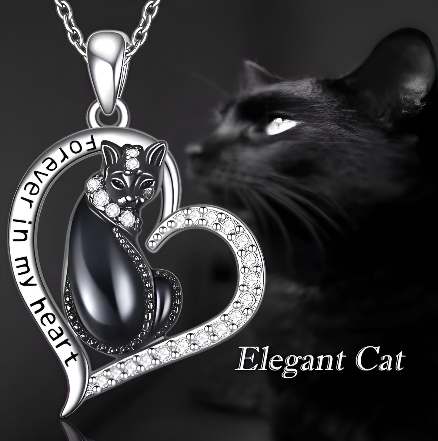 SUPAC Cute Cat Heart Necklace, With Black Kitten Sitting Together - Charming Heart Necklace in Rose Gold - Stylish Versatile Gift for Women & Party Accessory!