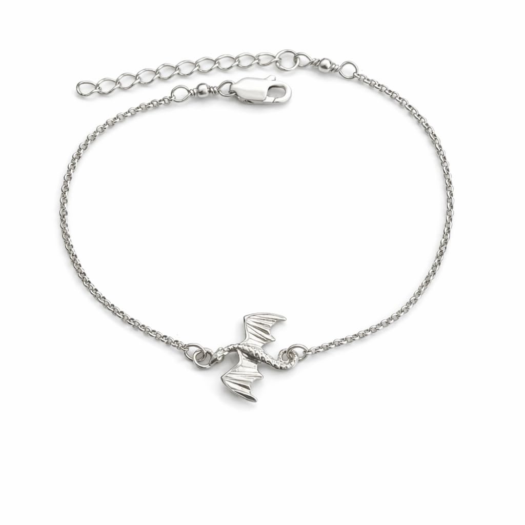 SUPAC Dragon Charm Bracelet, Silver Plated Stainless Steel, Adjustable Chain, Hypoallergenic, Waterproof, 9.84 in + 1.97 in Extender