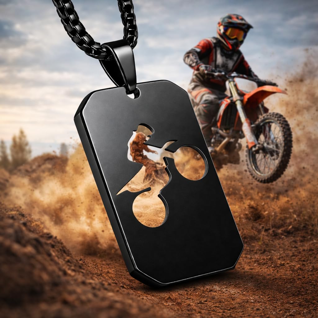 1pc Unisex Stainless Steel Dog Tag Necklace with Motorcycle/Dirt Bike Pendant - Boho Style, Pendant Chain, No Precious Metal Plating - Fashion Punk Hip Hop Jewelry Gift