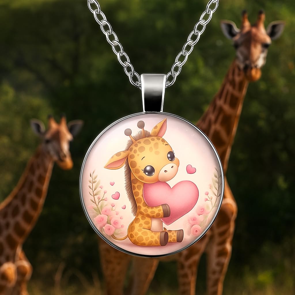 SUPAC Cute Exquisite Giraffe Animal Detail Heart Pendant Necklace, Stainless Steel Chain- Christmas, Birthday, or Party Gift For Women