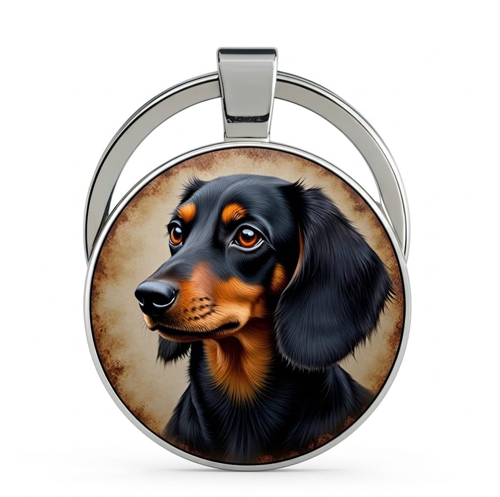 SUPAC Dog Lovers' Keychain, Different Puppy Breeds Portrait Round Glass Keychain, Silver Metal Frame, 1.06 Inch Diameter