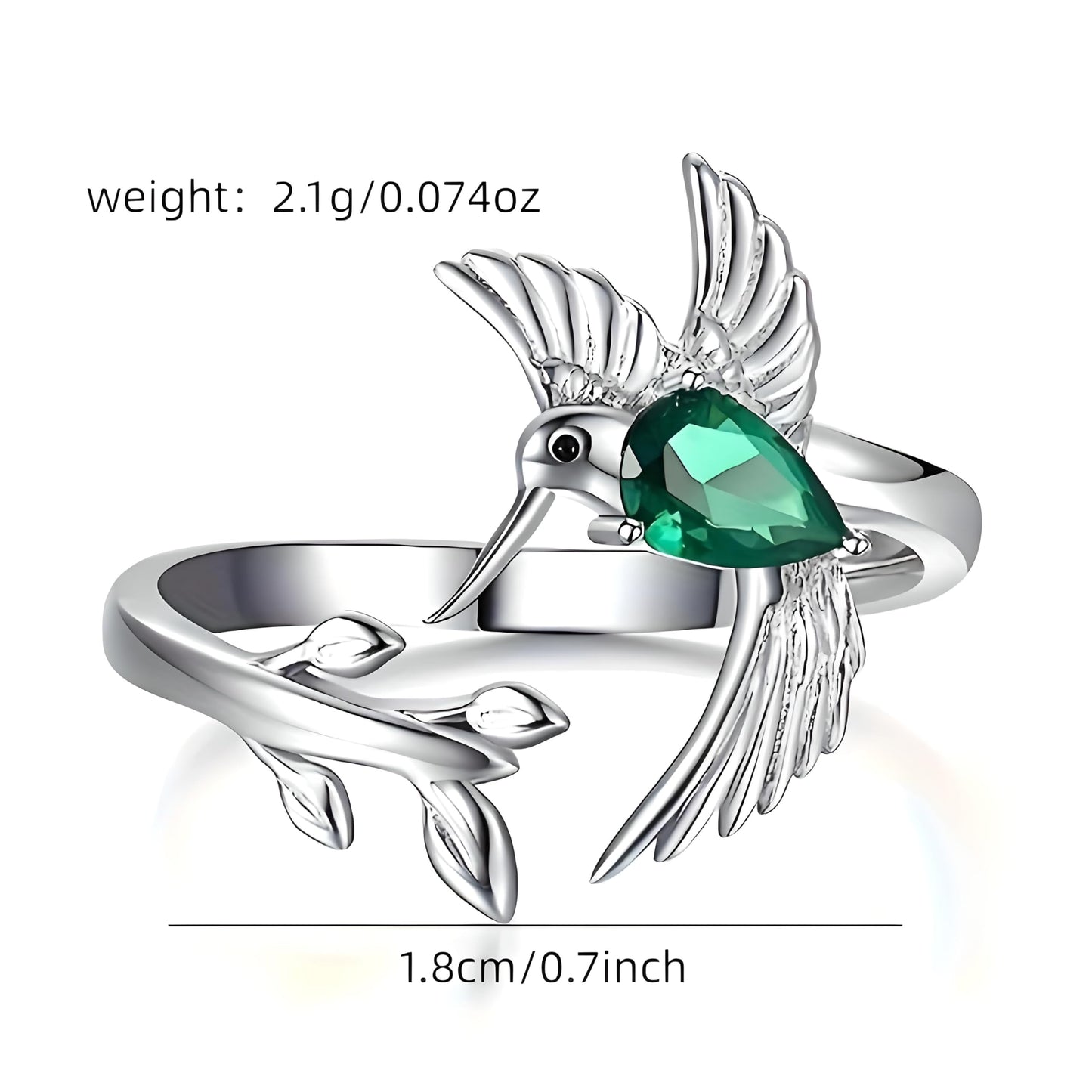 Stainless Steel Hummingbird Ring with Enamel Flowers, Adjustable, Turquoise and Purple