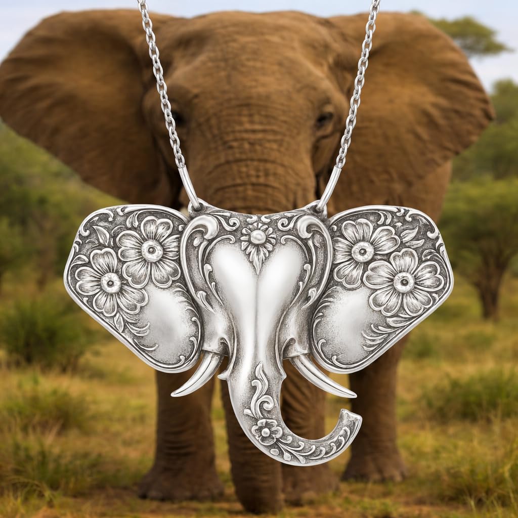 SUPAC Elephant Necklace, Silver Design - Elephant Lovers' Gift