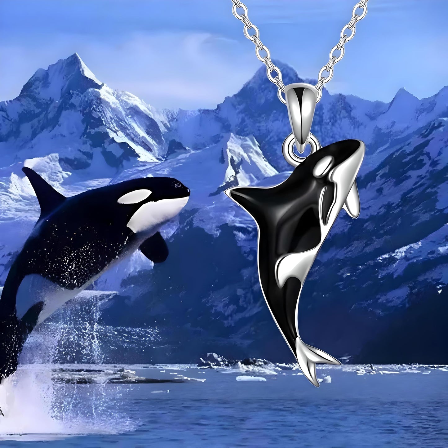 Stainless Steel Silver Killer Whale Orca Whale Pendant Necklace, Black and Silver, Shamu Gift