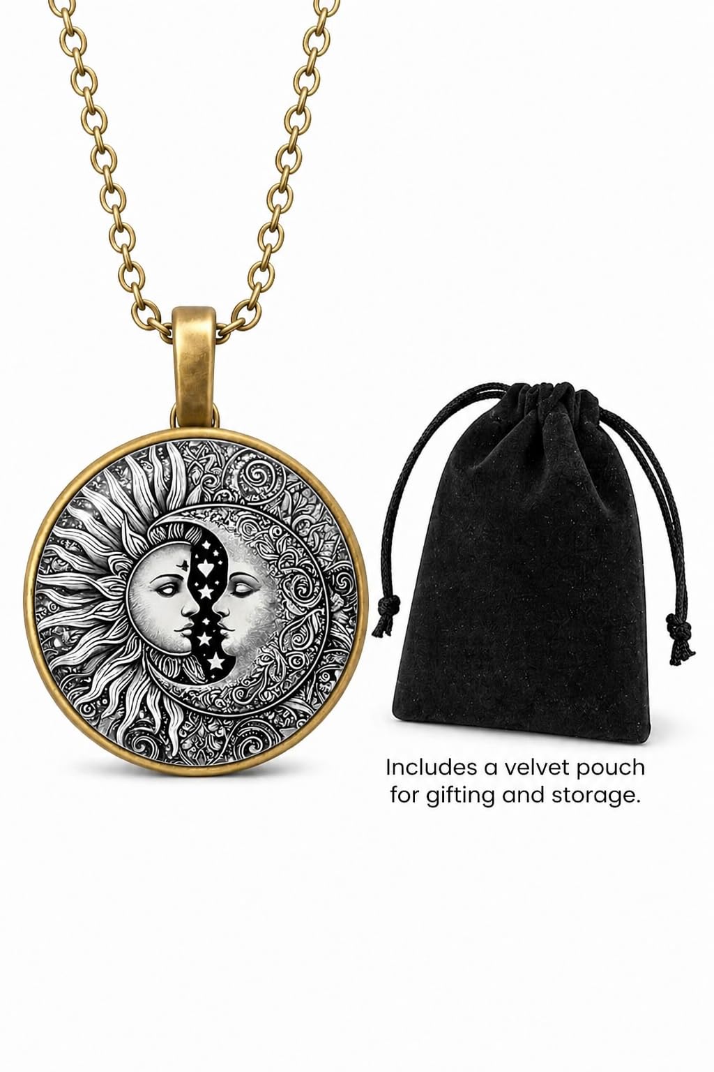 1pc Stunning Round Pendant Necklace - Unique Sun & Moon Pattern, Oil Painting Style Glass Mosaic, Alloy Construction, Trendy Sweater Chain, Fashionable Gift for Women - Christmas or Birthday Gift