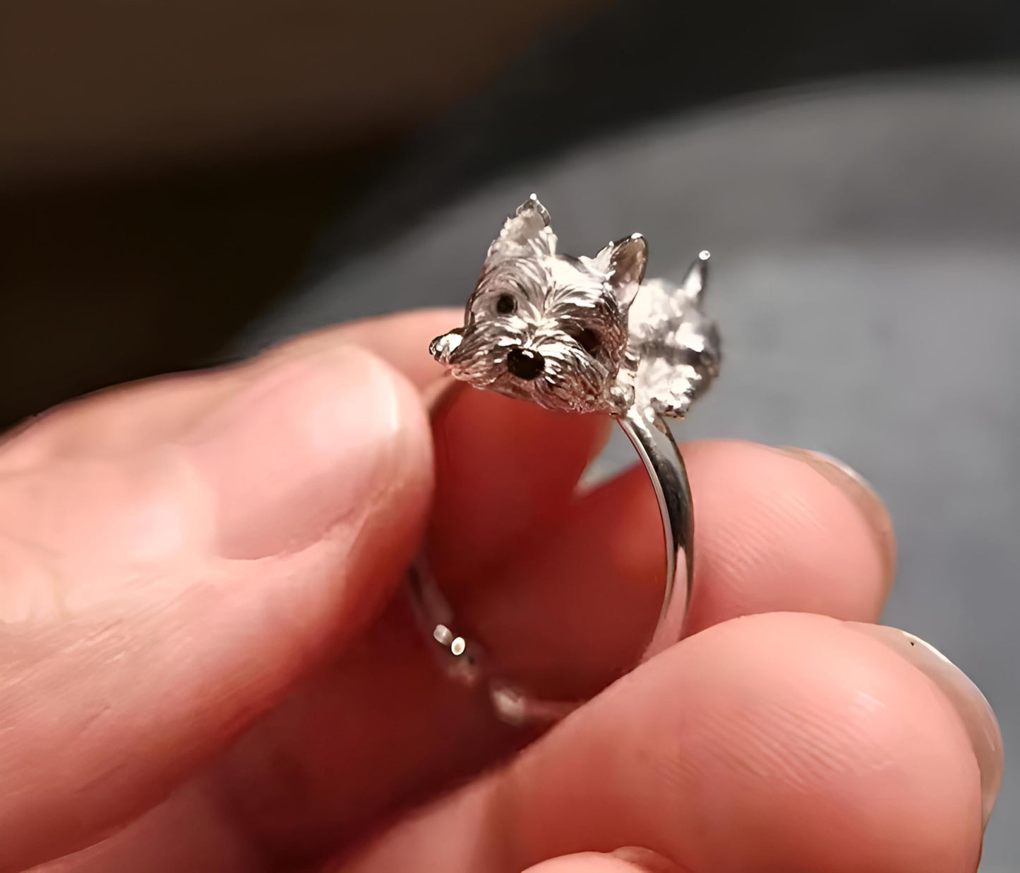 Adjustable Silver Dog Ring, Westie Terrier Design, Fashion Jewelry