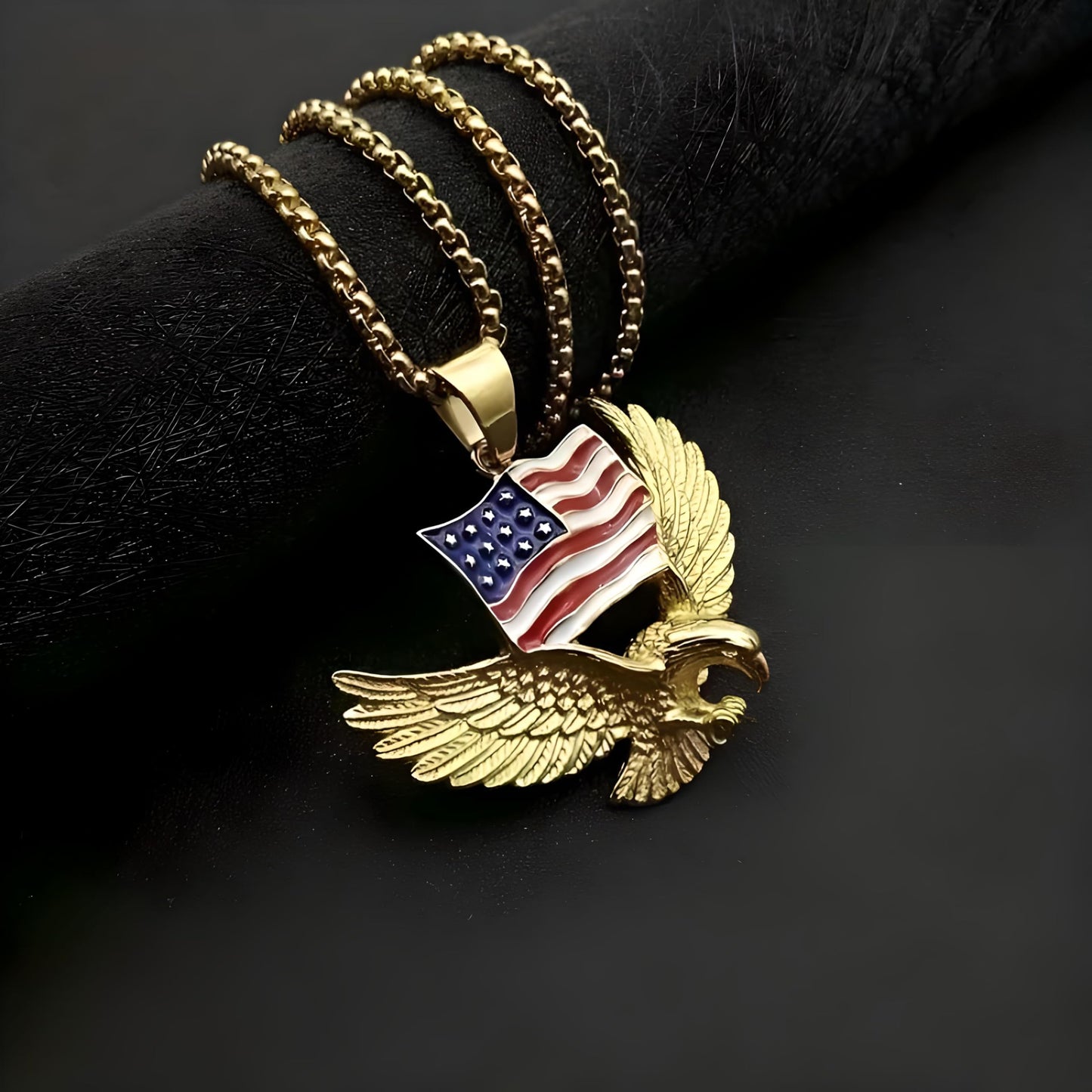 SUPAC Mens Majestic Silver Eagle with American Flag Pendant Necklace - A Bold Hip Hop Jewelry Statement, Symbol of Freedom and Unmatched Style