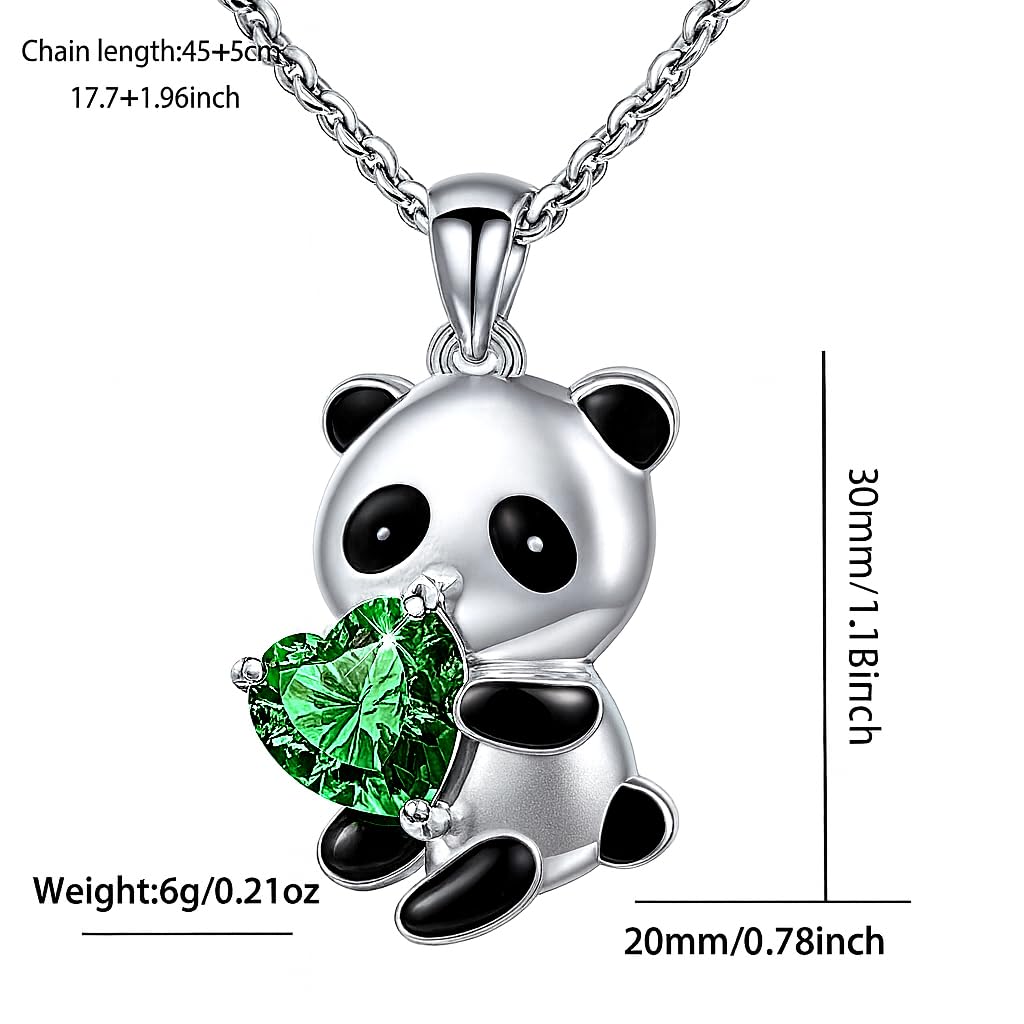 Cute Panda Heart Crystal Pendant Necklace, 17.7 inch Chain, Silver - 6+ Color Options