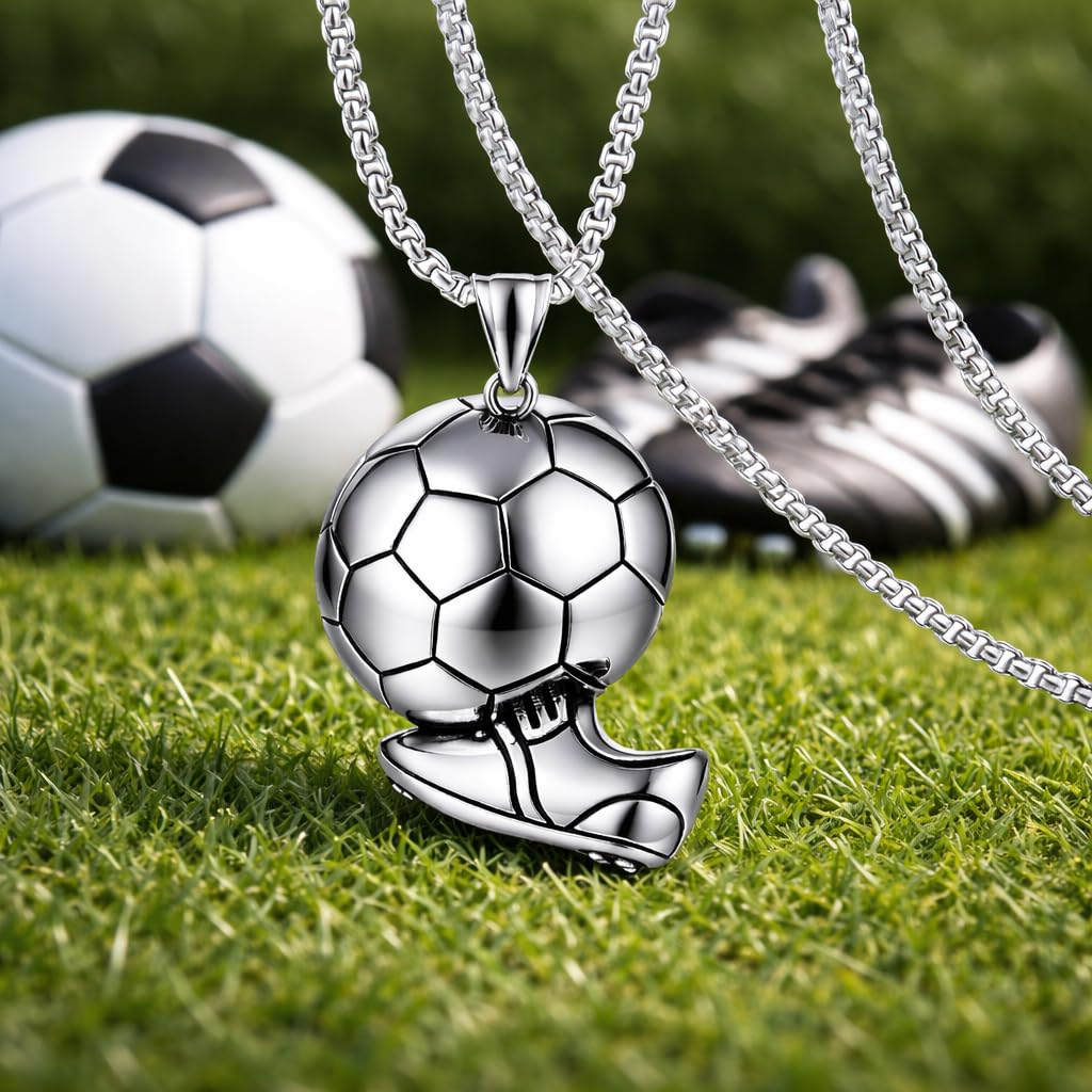 Soccer Cleats and Ball Silver or Gold Necklace – Show Your Love for the Beautiful Game!", - Score Style Points On and Off the Field! Stainless Steel Soccer Fan Pendant - Hip-Hop Street Style Necklace, Durable & Fashion-Forward SUPAC