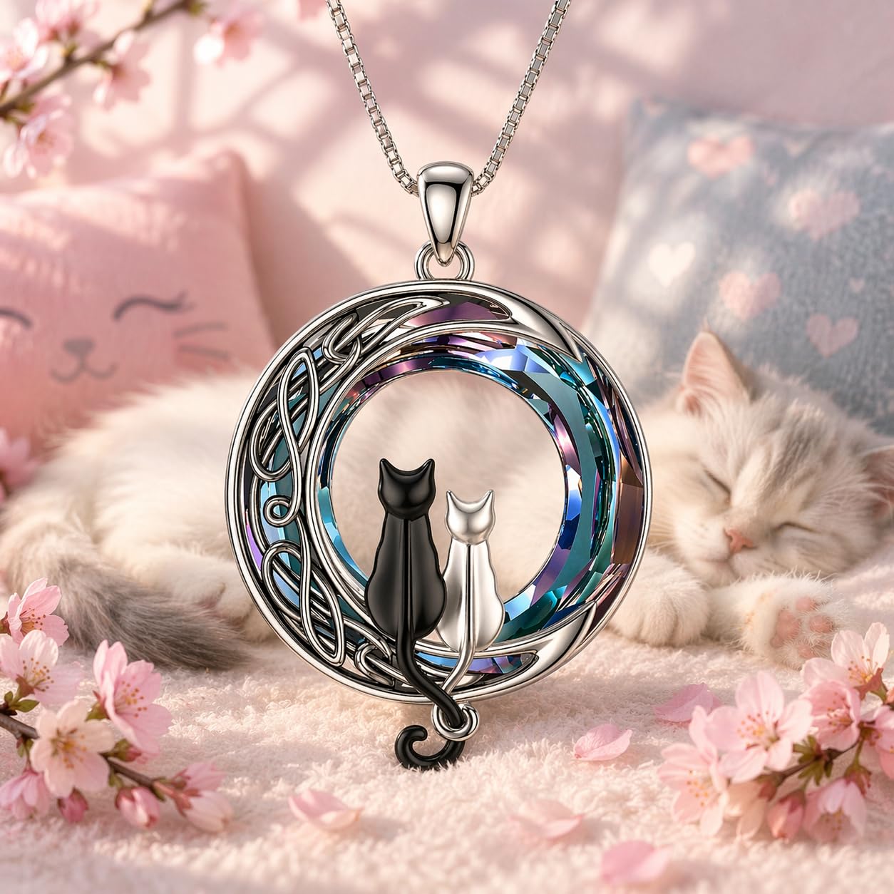 SUPAC Cute Cat Heart Necklace, With Black Kitten Sitting Together - Charming Heart Necklace in Rose Gold - Stylish Versatile Gift for Women & Party Accessory!