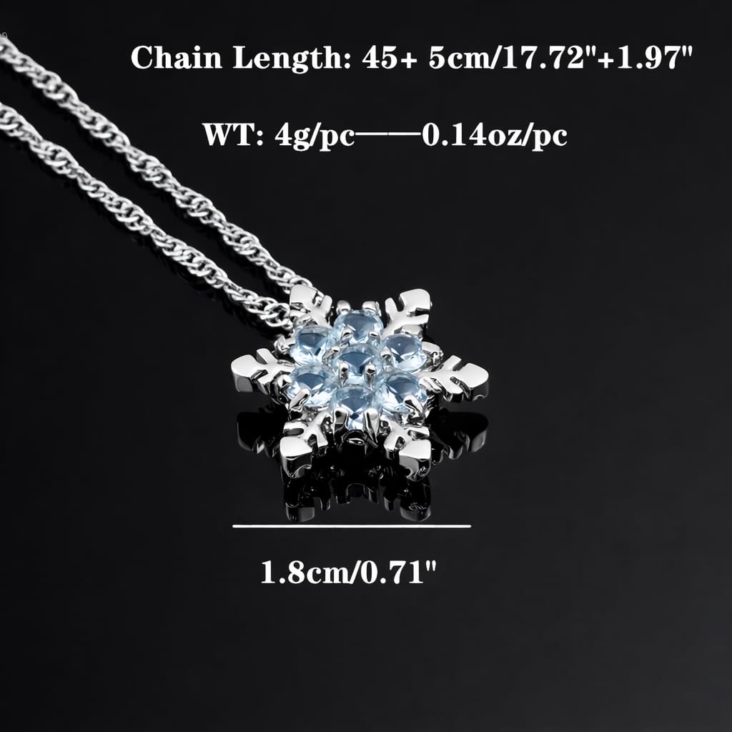 SUPAC Romantic Unique Elegant Blue Crystal Snowflake Flower Pendant Necklace Jewelry Gift- Christmas or Brithday Gift