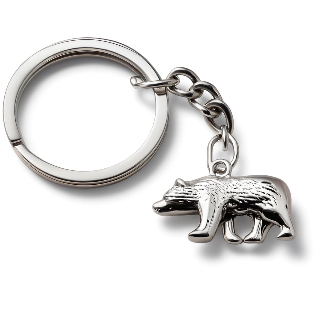 SUPAC 1pc Unique Bear With Forest Background Shaped Metal Keychain - Fashionable Circular Animal Keyring for Men and Friends