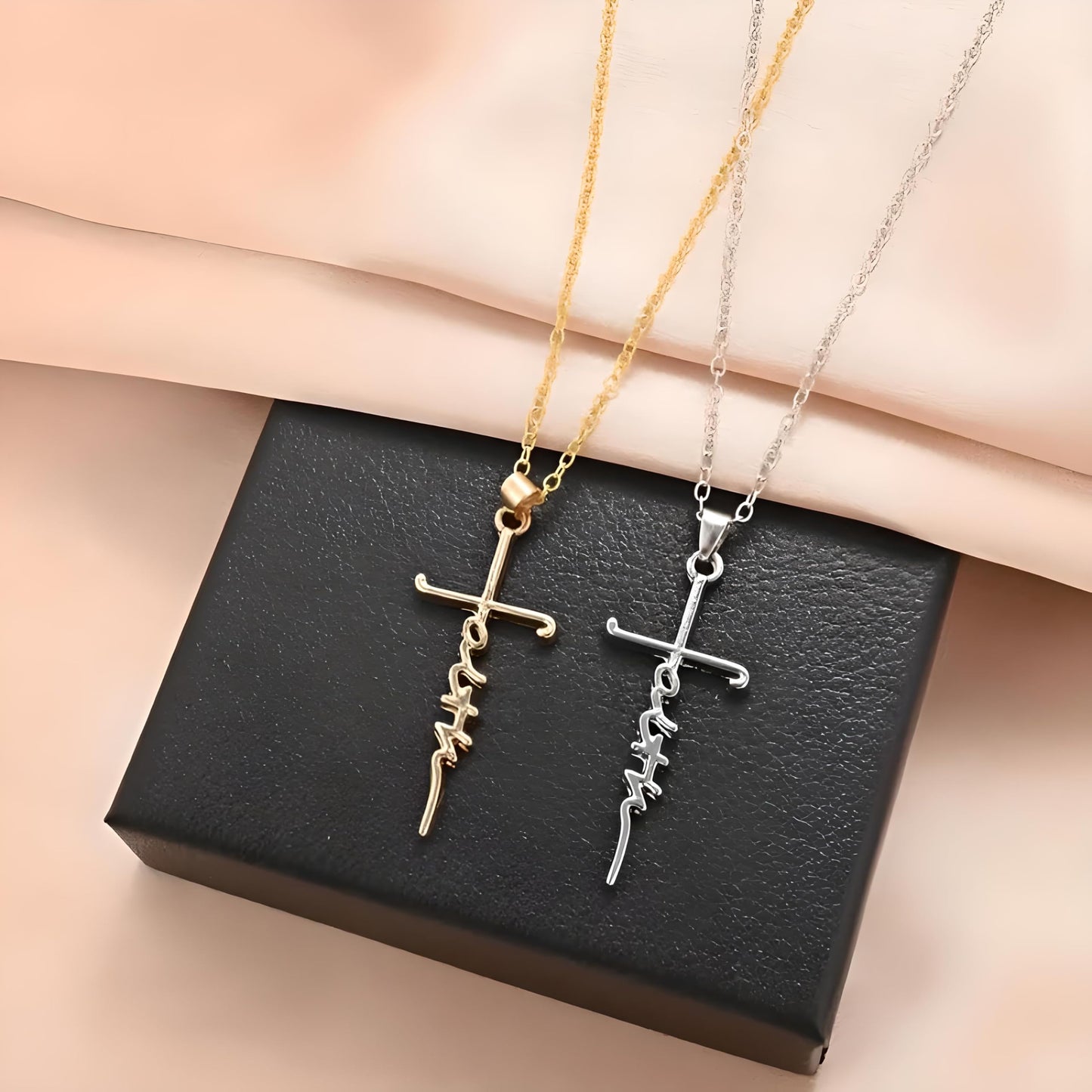 SUPAC Silver Necklace with Engraved 'Faith' Pendant - Elegant Statement Jewelry for Unwavering Belief and Spiritual Grace- (Silver)