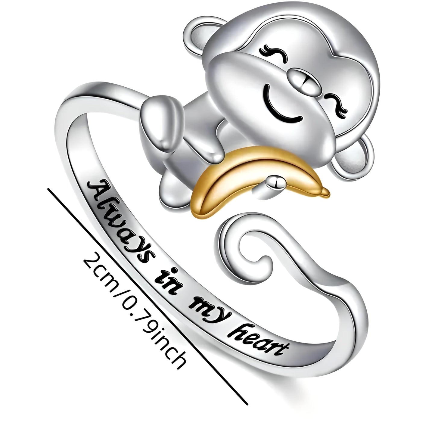 ilver Mom Daughter Adjustable Animal Ring Love Heart Animal Rings Jewelry Mother's Day Gifts for Women Wife Nana 6+ Variaitons (Monkey)