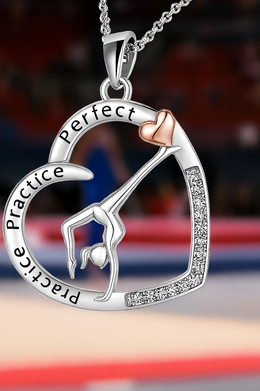 Sports Heart Necklace, 9 Different Sport Options: Basketball, Jumping Cheerleader, Gymnast, Softball, Volleyball, Ballet Ballerina, Runner, Sports Accessories Birthday Gift- Simulated Rainbow Diamonds, Christmas, Birthday or Party Gift