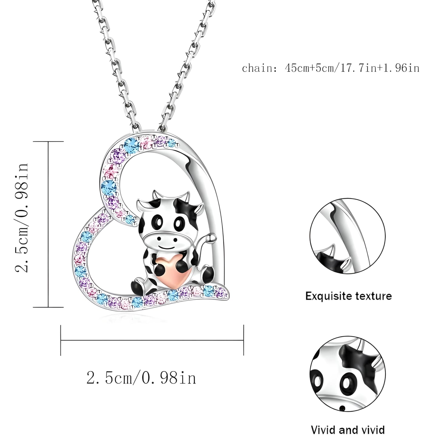 Blue Heart Shaped Mother and her Calf Cow Pendant Necklace for Women - Mother's Day Gift, Christmas, or Birthday Gift