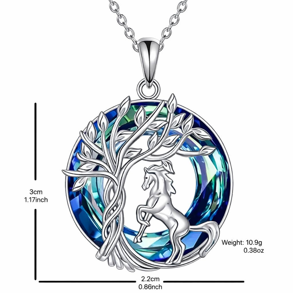 SUPAC Stainless Steel Horse Tree of Life Pendant Necklace, Blue Crystal, Women's Jewelry