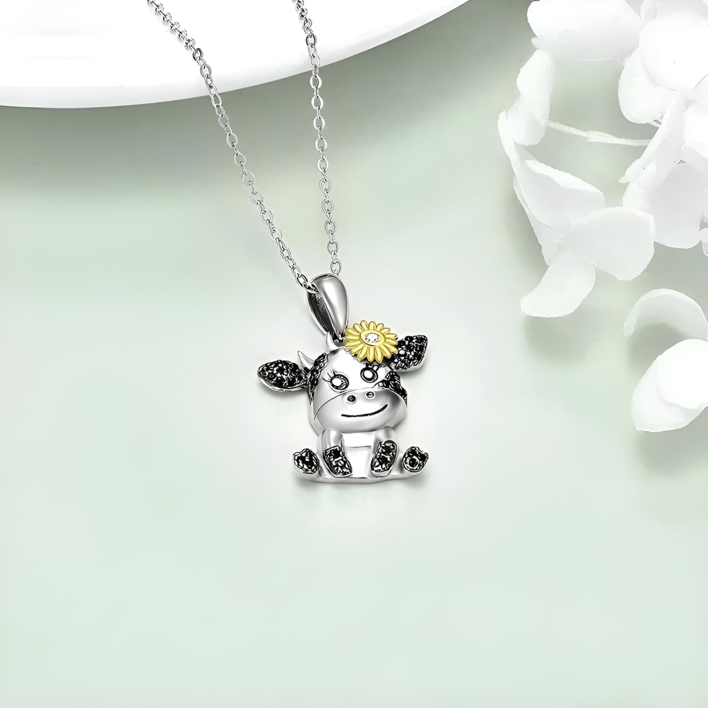 Blue Heart Shaped Mother and her Calf Cow Pendant Necklace for Women - Mother's Day Gift, Christmas, or Birthday Gift