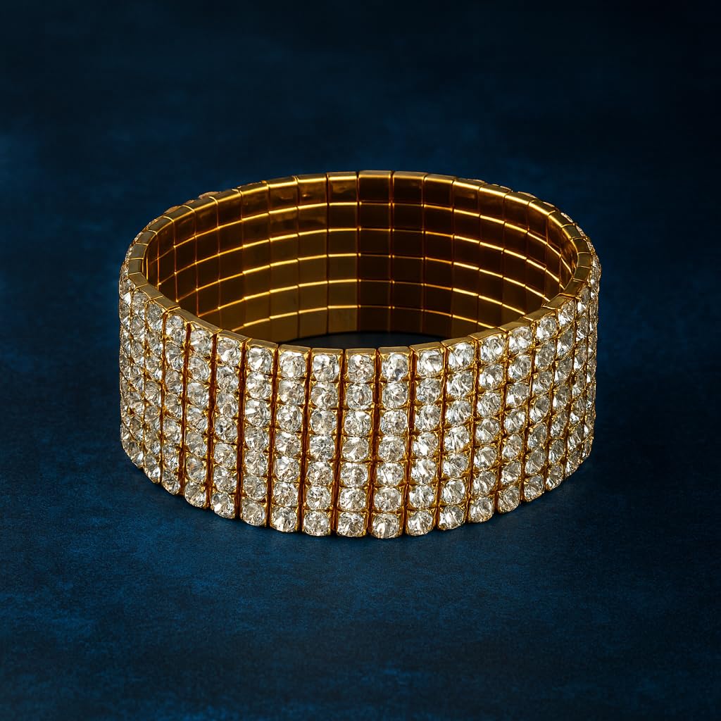 Gold Tennis Bracelet, Stretch Hand Jewelry for Women Men, Luxury Shiny (Simulated Diamond) - Christmas or Birthday Gift