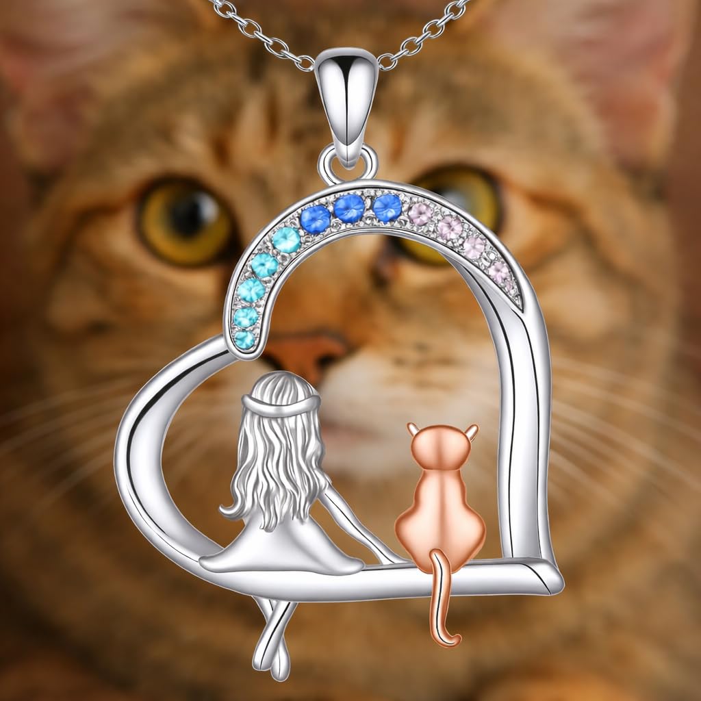 SUPAC Cute Cat Heart Necklace, With Black Kitten Sitting Together - Charming Heart Necklace in Rose Gold - Stylish Versatile Gift for Women & Party Accessory!