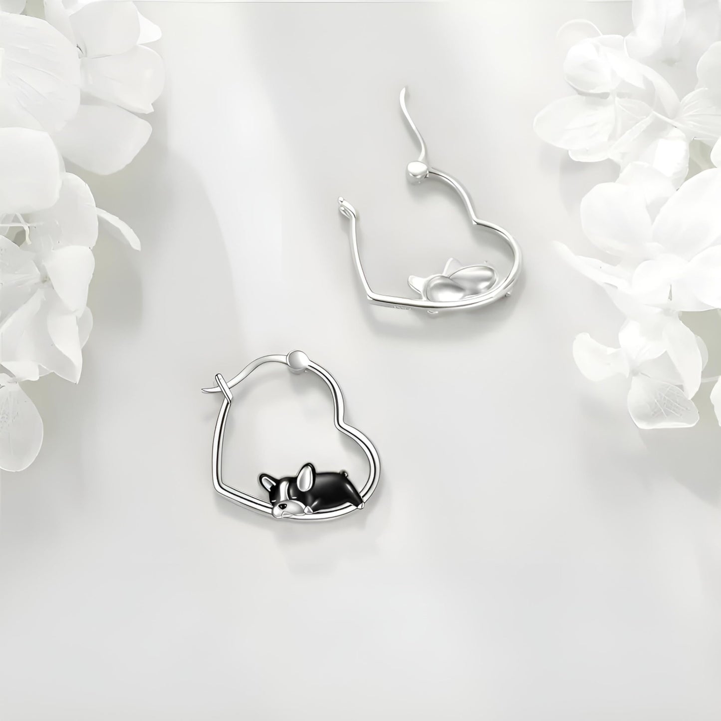 Stainless Steel Schnauzer and Boston Terrier Hoop Earrings, 0.945 inch Round Design, Dog Face Jewelry