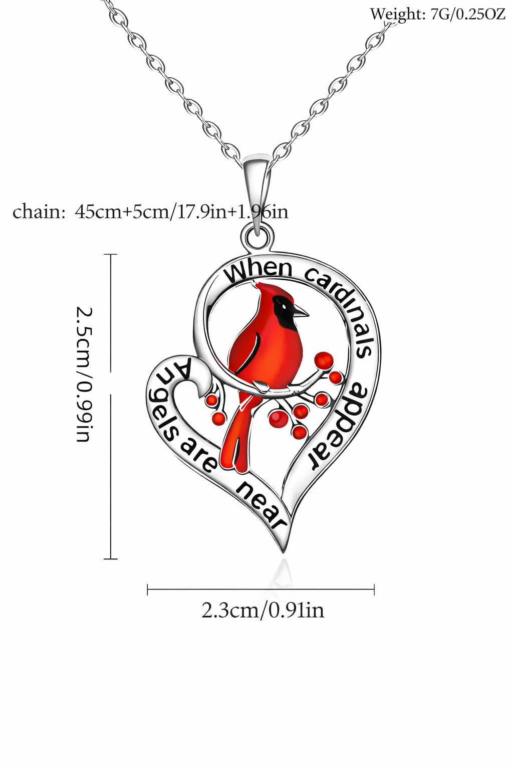 SUPAC Red Cardinal Necklace, Silver-Plated 'I Am Always with You' Inspirational Message, Adjustable - Christmas, Party, or Birthday Gift