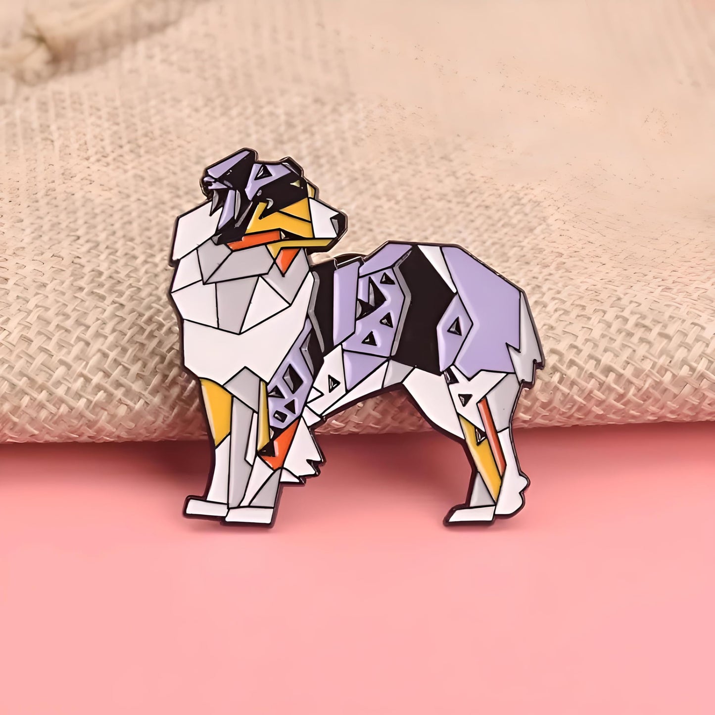 Dog Breed Pins - Geometric Australian Shepherd, Cat, Husky, Bernese Mountain Dog, Enamel Pin, Modern Art Design, White and Purple - Badge for Men