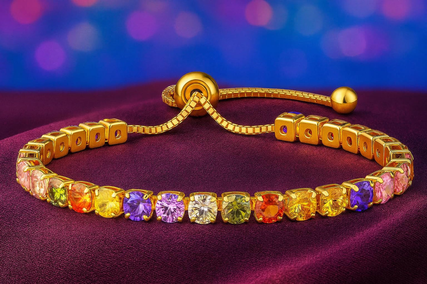 Gold Tennis Bracelet, Stretch Hand Jewelry for Women Men, Luxury Shiny (Simulated Diamond) - Christmas or Birthday Gift
