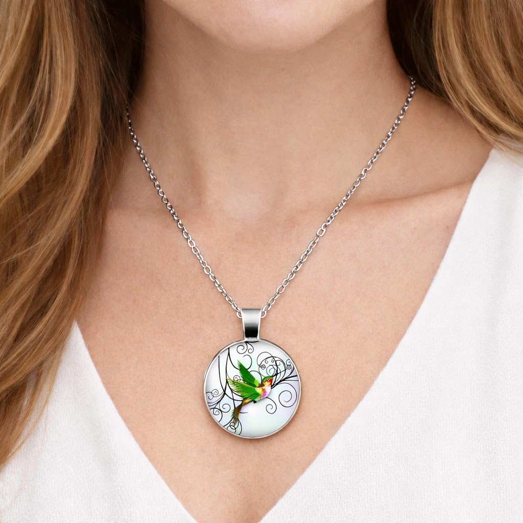 SUPAC Stunning Hummingbird Pendant Necklace - Two Humming Birds Searching for Flower - Fashionable Alloy Jewelry with Delicate Details - Birthday, Party, Gift Idea for Her