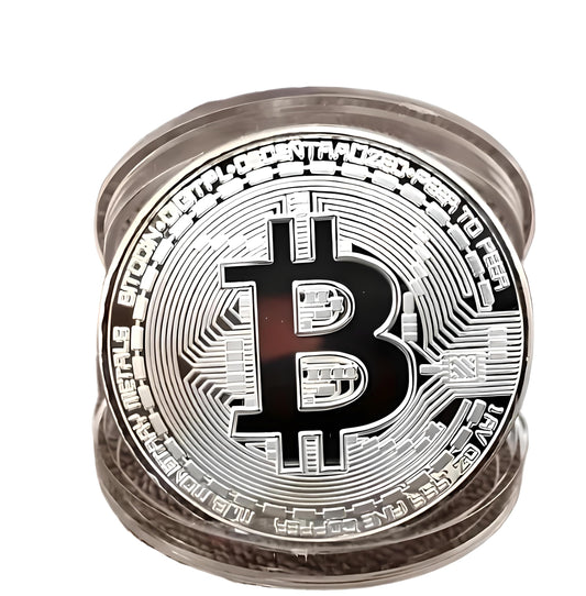 Silver-Plated Bitcoin Collectible Coin - Round Commemorative Bitcoin Replica for Collectors