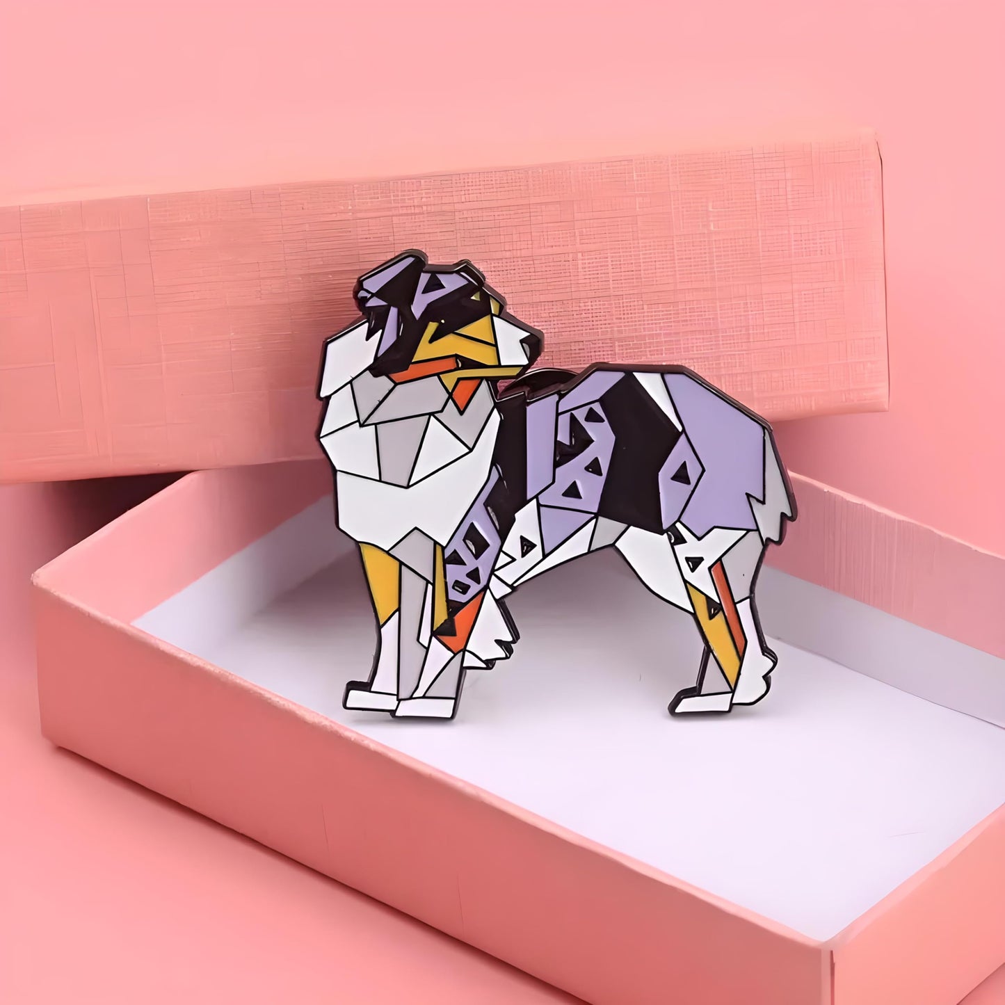 Dog Breed Pins - Geometric Australian Shepherd, Cat, Husky, Bernese Mountain Dog, Enamel Pin, Modern Art Design, White and Purple - Badge for Men